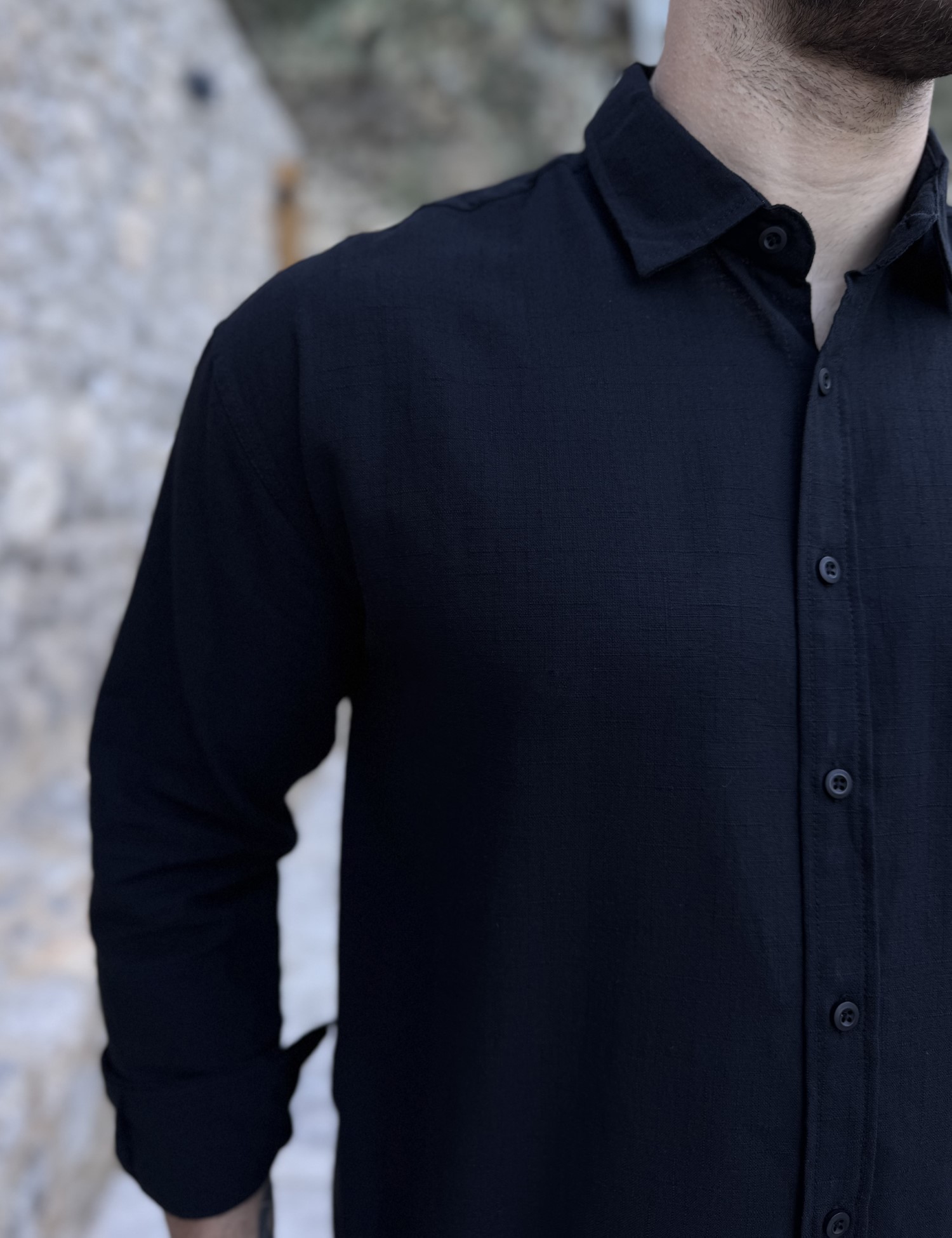 Ανδρικό μαύρο μακρυμάνικο πουκάμισο RMZ19140 φωτογραφία